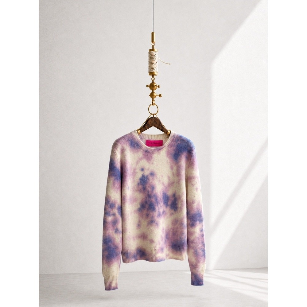 The Elder Statesman Tranquility Crew Cashmere Tie Dye Sweater S Lavender‎ Cream